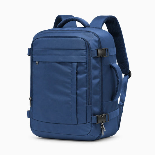 Sac à dos cabine compact bleu marine sous siège avion, format conforme aux dimensions de cabine