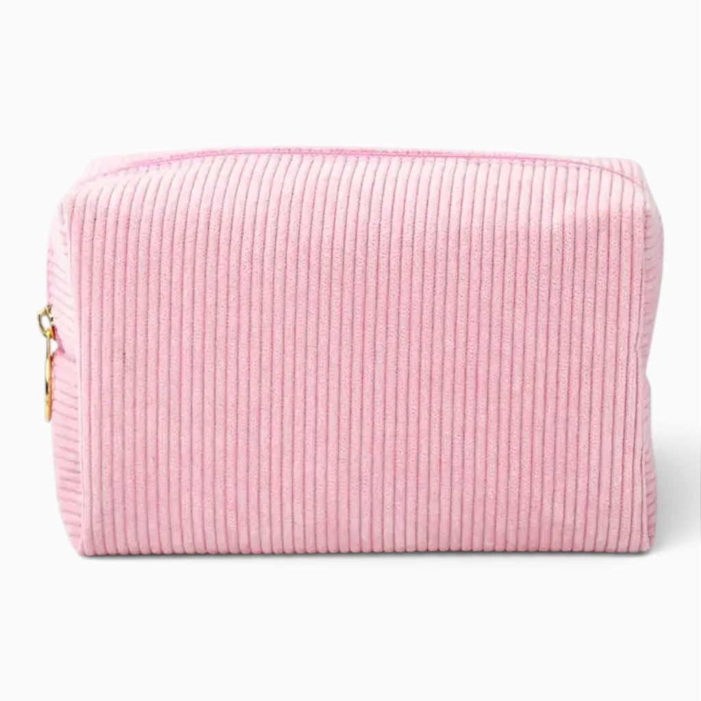 Détail de la fermeture éclair et poignée de la grande trousse de toilette femme