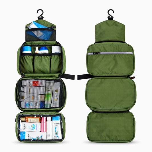 Grande trousse de toilette homme pliable avec crochet de suspension et compartiments organisés