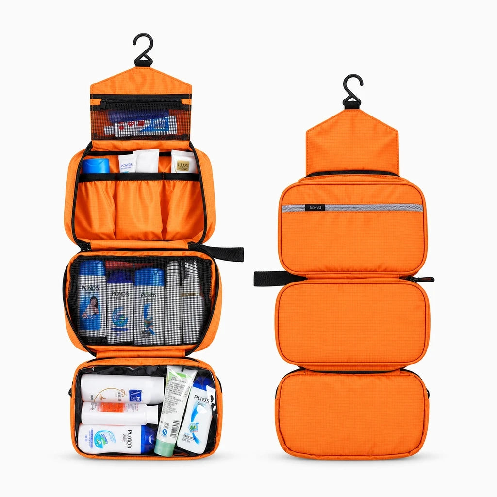 Trousse de toilette homme repliée compacte prête pour le voyage en cabine