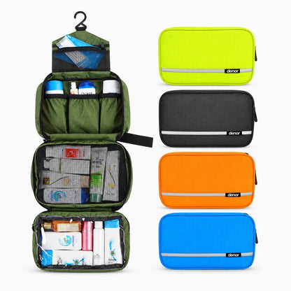 Grande trousse de toilette homme ouverte révélant l'organisation des compartiments internes