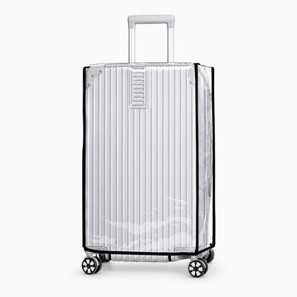 Housse protection valise transparente blanc, vue trois-quarts sur bagage de taille moyenne