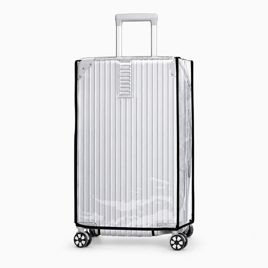 Housse protection valise transparente blanc, vue trois-quarts sur bagage de taille moyenne