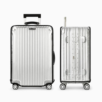 Ensemble housse protection valises transparent blanc, démonstration sur deux bagages