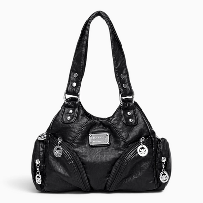 Petit sac à main noir avec bandoulière ajustable, vue de face