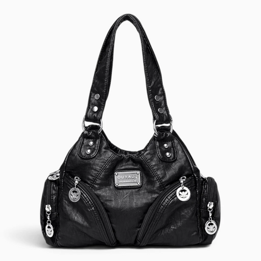 Petit sac à main noir avec bandoulière ajustable, vue de face