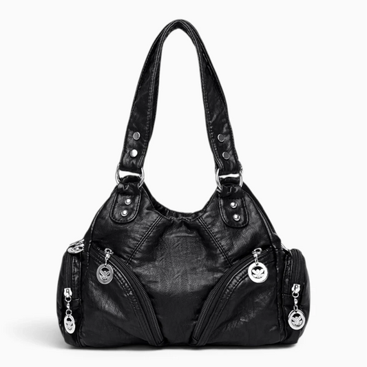 Petit sac à main noir avec bandoulière ajustable, vue de face