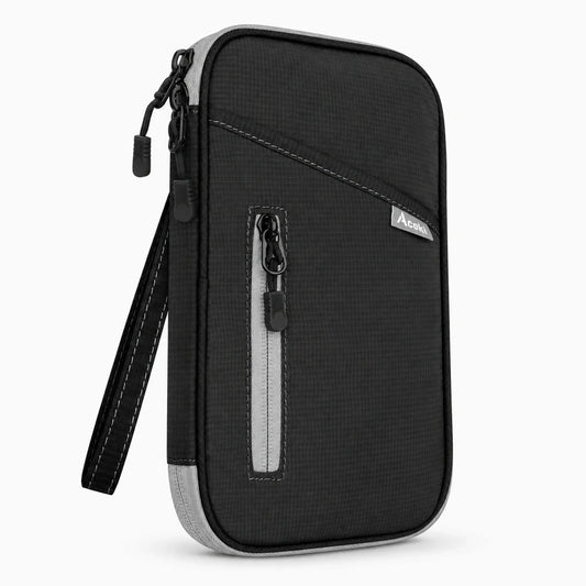 Portefeuille passeport noir fin et souple avec compartiments pour billets et cartes