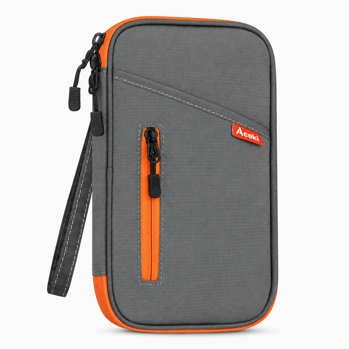 Porte-passeport gris compact glissé dans une poche intérieure de veste