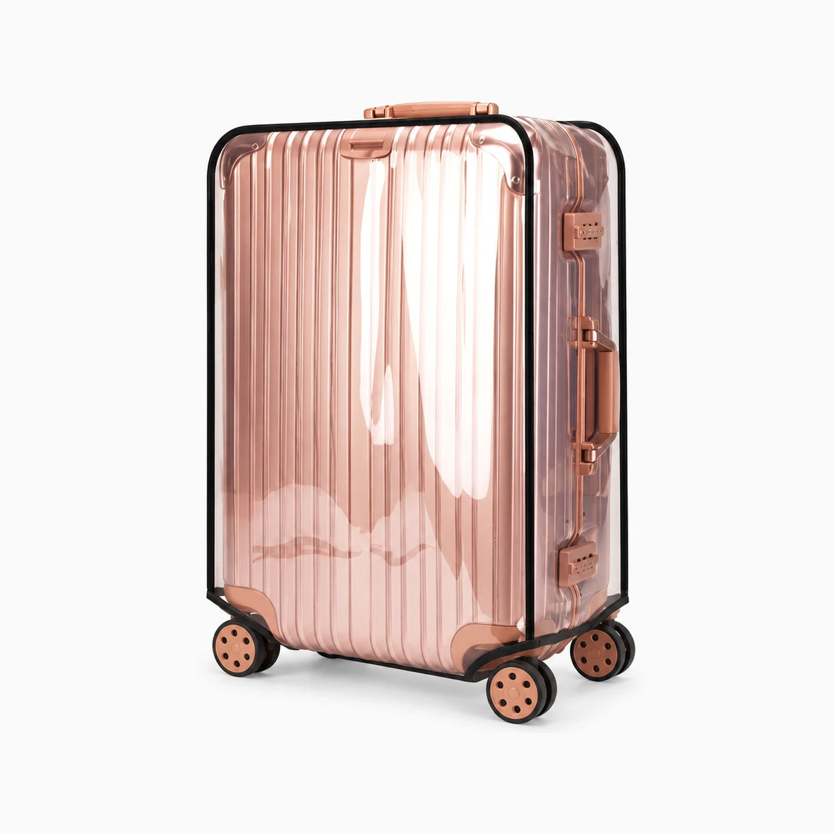 Housse de protection valise transparente enveloppant un bagage pendant le transport
