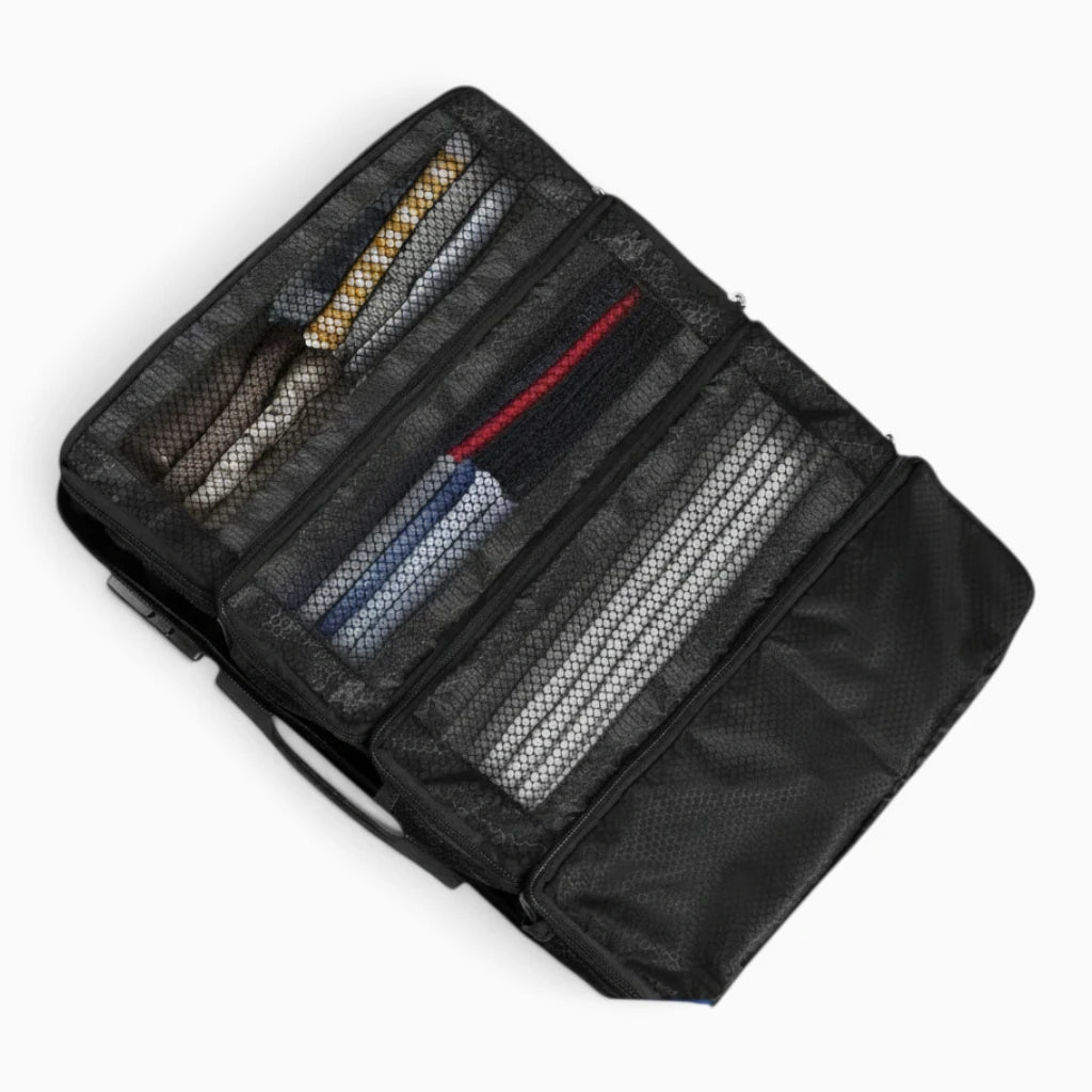 Valise de rangement dépliée affichant structure modulable et poignées