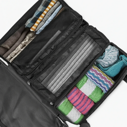 Valise de rangement noir détail des cubes et fermetures de compartiments