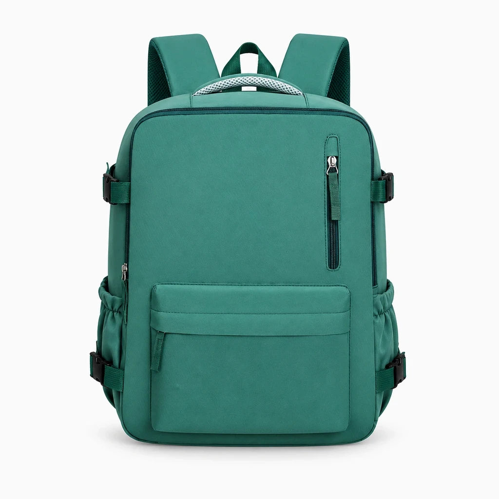Sac à dos business beige présenté de face avec détails des sangles ergonomiques