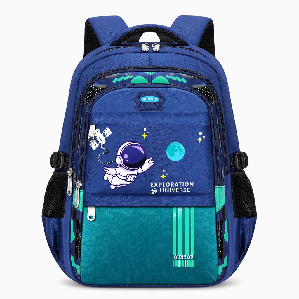 Cartable scolaire garçon bleu à décor d'univers spatial, matière étanche
