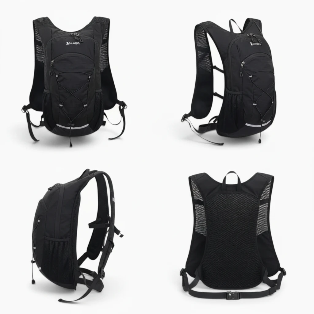 Sac à dos running bleu marine avec bandes réfléchissantes et harnais ajustable