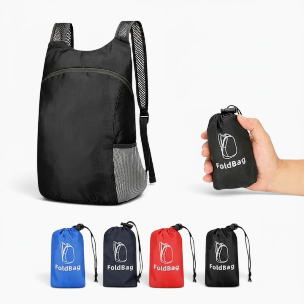 Sac à dos randonnée bleu fermé avec poignées de transport ergonomiques renforcées