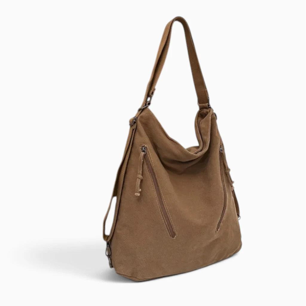 Sac à dos ville ultra léger femme vert olive, silhouette épurée vue de profil
