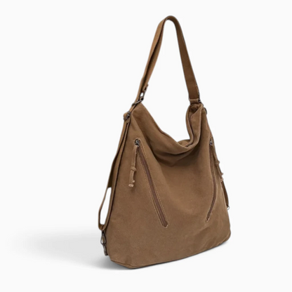 Sac à dos ville ultra léger femme vert olive, silhouette épurée vue de profil