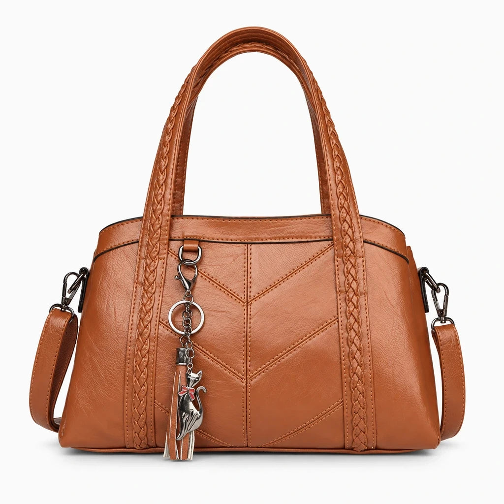 Sac à main cabas femme en cuir souple marron avec bandoulière ajustable