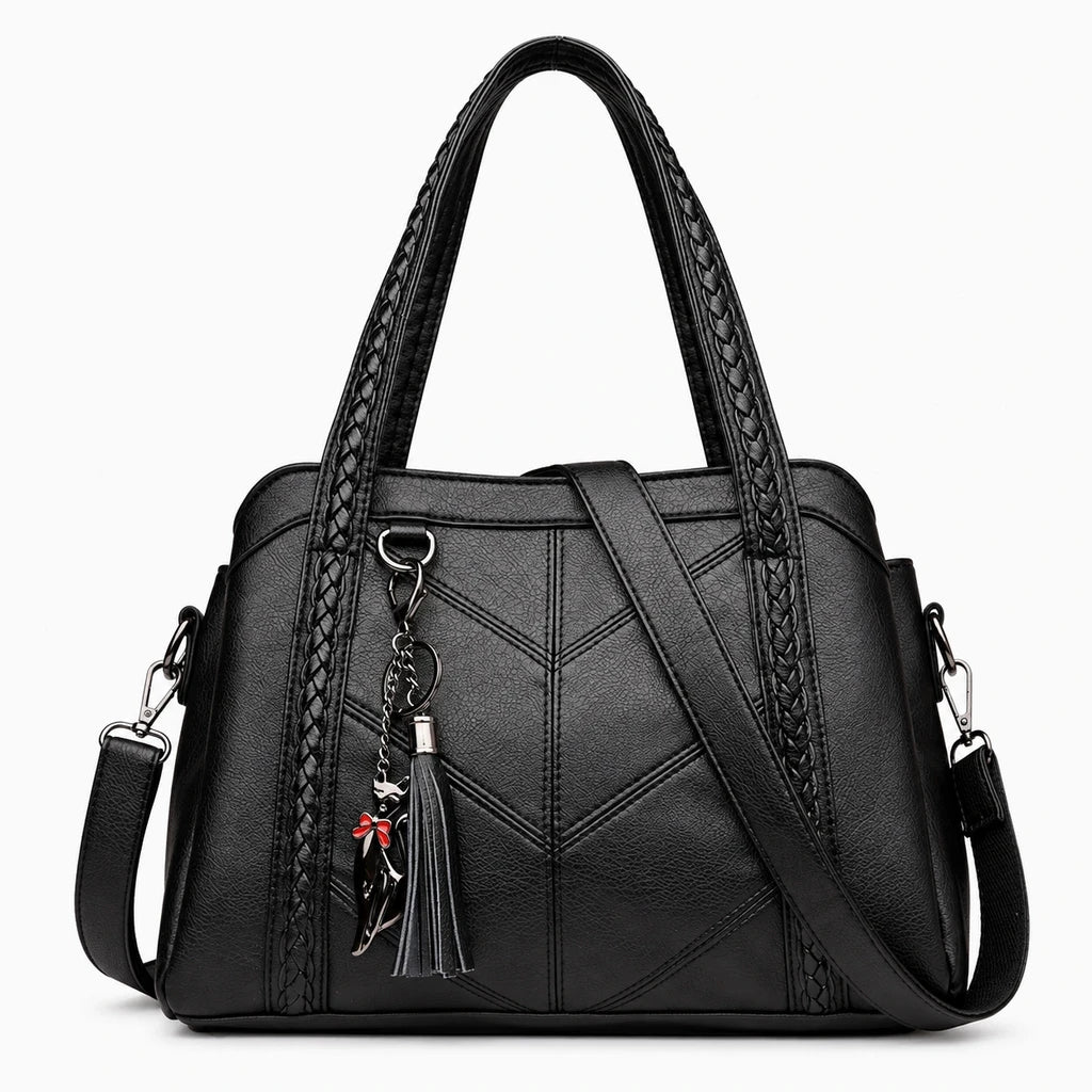 Cabas femme en cuir violet, bandoulière réglable, grande capacité de rangement