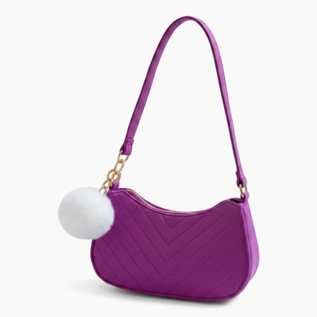Sac à main épaule en feutre gris, silhouette en croissant, porté sous le bras