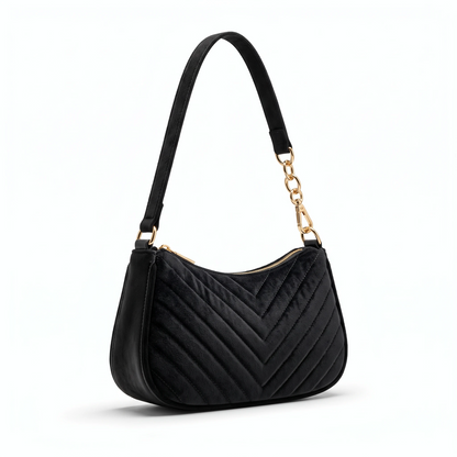 Sac à main épaule bleu marine, rendu mat élégant, détail de la couture