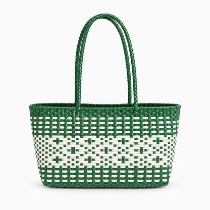 Sac panier tressé de plage aux motifs ajourés et colorés