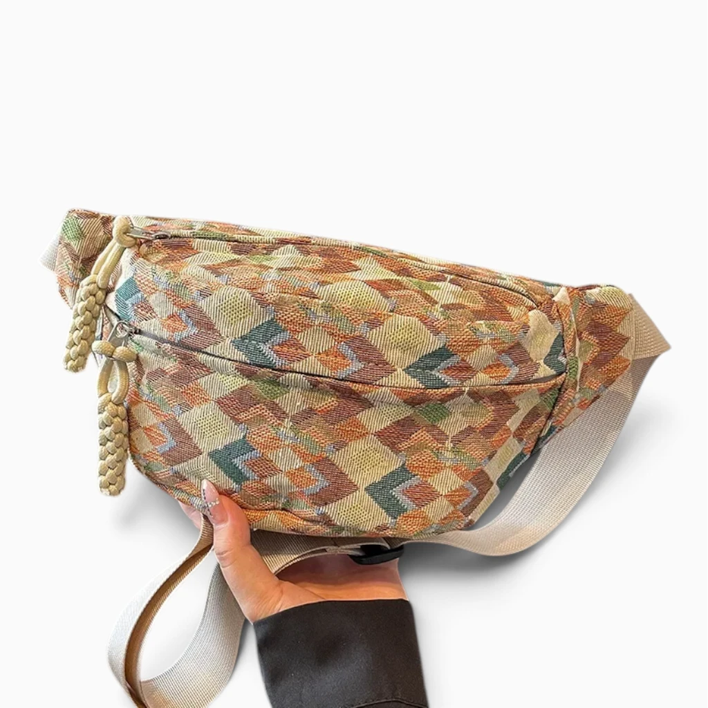 Grand sac banane femme texturé velours, style ceinture ajustable à la taille