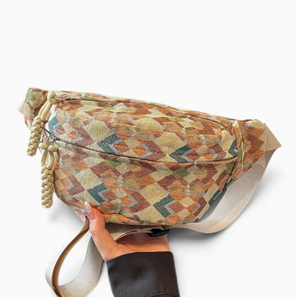 Grand sac banane femme texturé velours, style ceinture ajustable à la taille