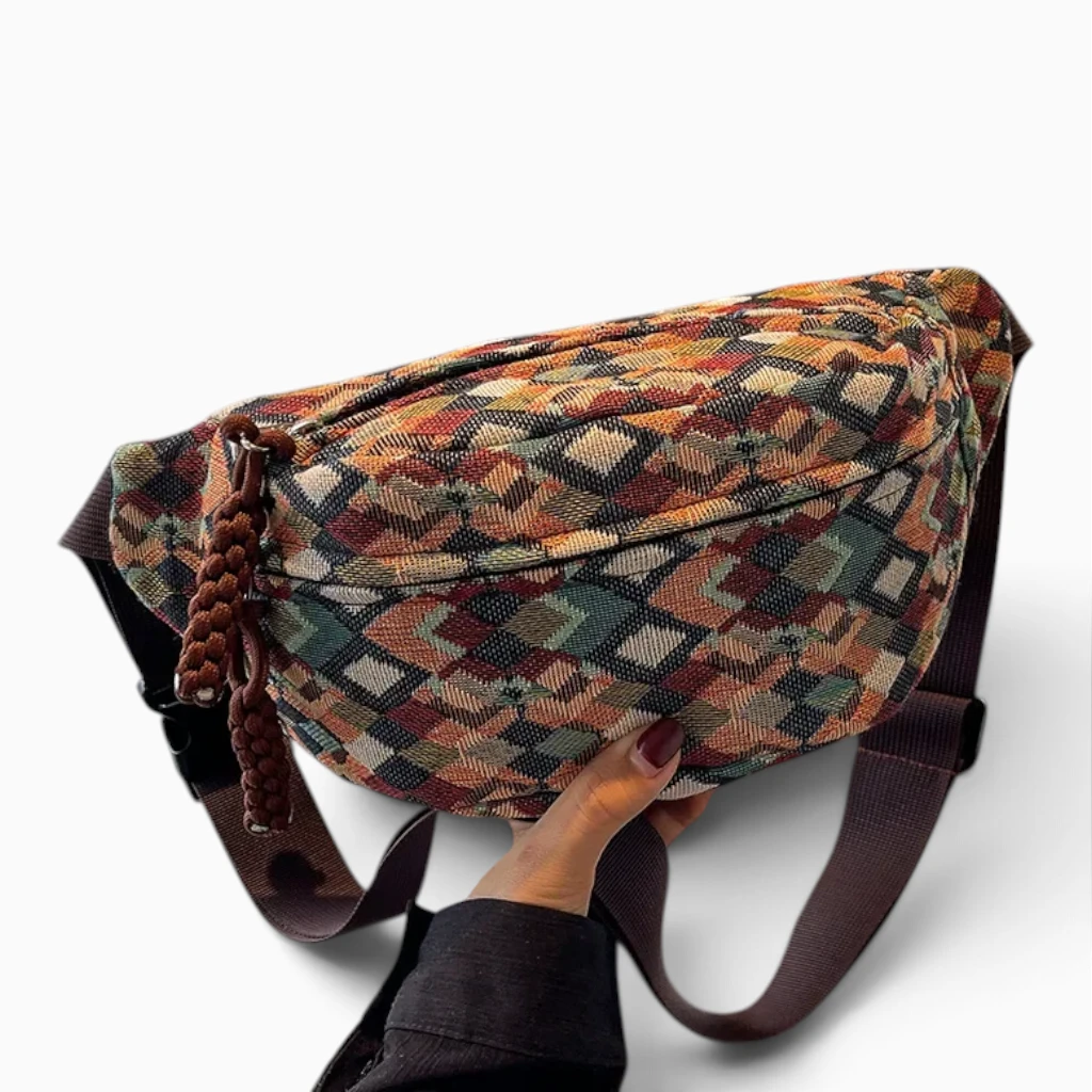 Sac banane xl femme bleu en velours côtelé, détail de la texture et de la fermeture