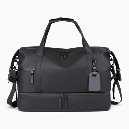 Sac duffel noir avec bandoulière simple, vue de face