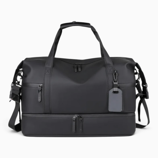 Sac duffel noir avec bandoulière simple, vue de face