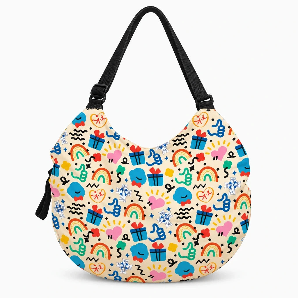 Sac pliable pour les courses en nylon bleu marine, complètement déplié avec poignées robustes