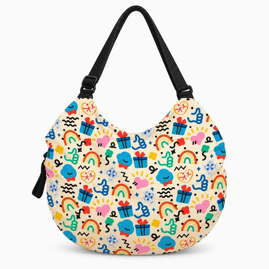 Sac pliable pour les courses en nylon bleu marine, complètement déplié avec poignées robustes