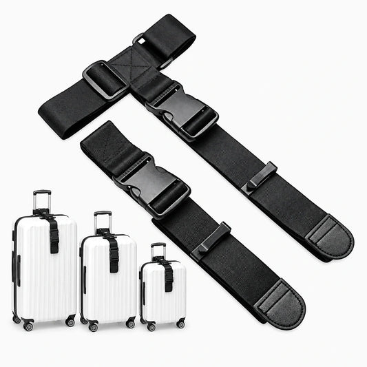 Sangle bagage élastique réglable avec boucle de fermeture rapide sur valise rigide