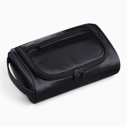 Trousse de toilette femme voyage en cuir PU noir, silhouette rétro compacte