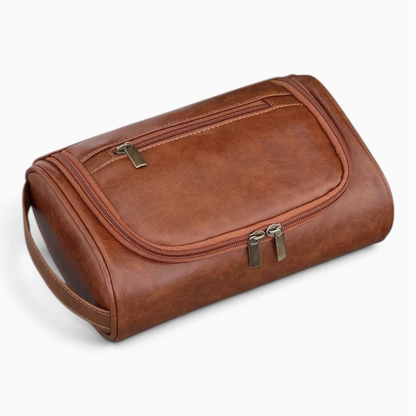 Trousse de toilette voyage femme ouverte, intérieur organisé avec compartiments